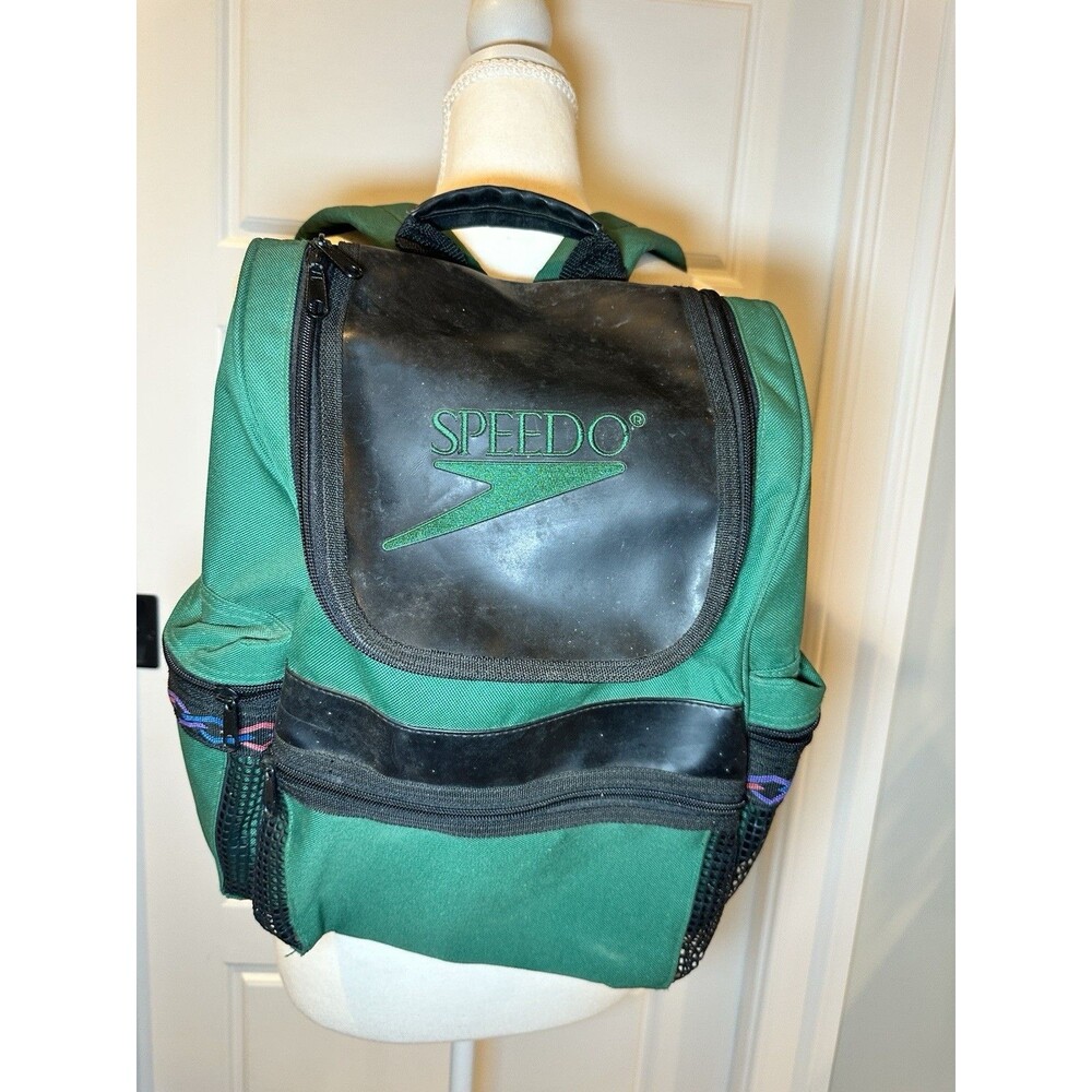 Vintage 90s Speedo Green & Black Team Swim Backpack Gear Bag Heavy Duty RN 54934